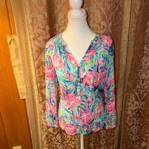 Lilly Pulitzer Pink, Blue & Green Floral Button-Down Top